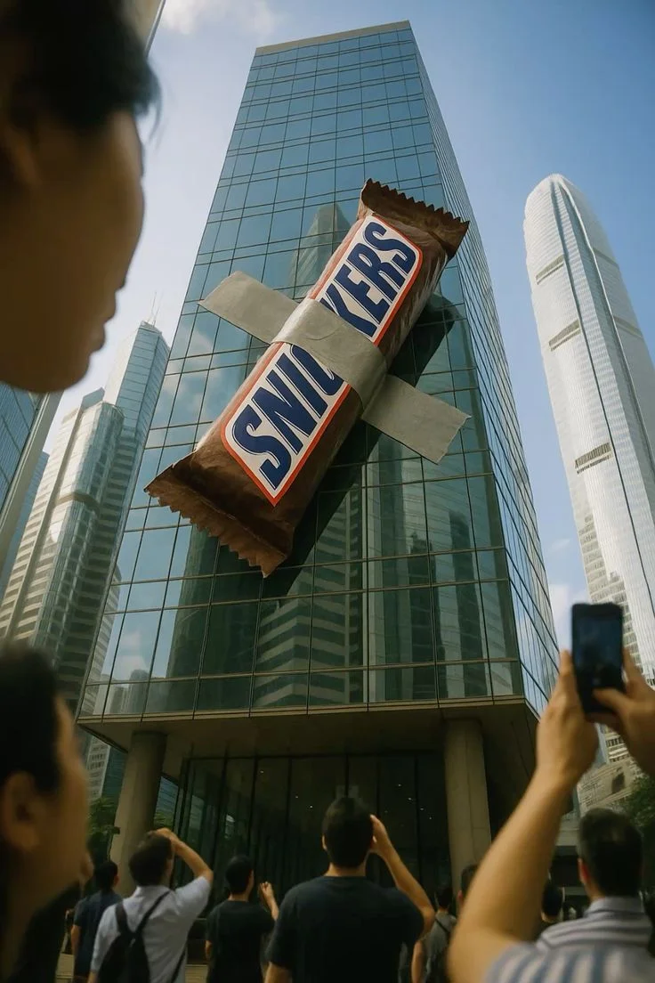 Guerilla marketing concept — oversized product installation on a building